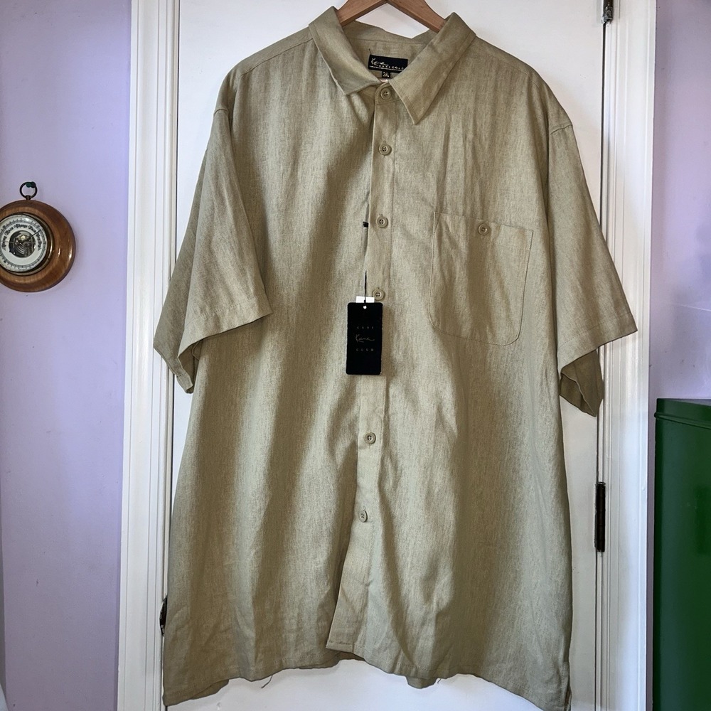 New Kani Gold 3X Tan Linen Short Sleeve Button Up Shirt